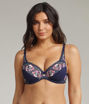 Reggiseno con ferretto blu floreale Flowery Lace Riciclato