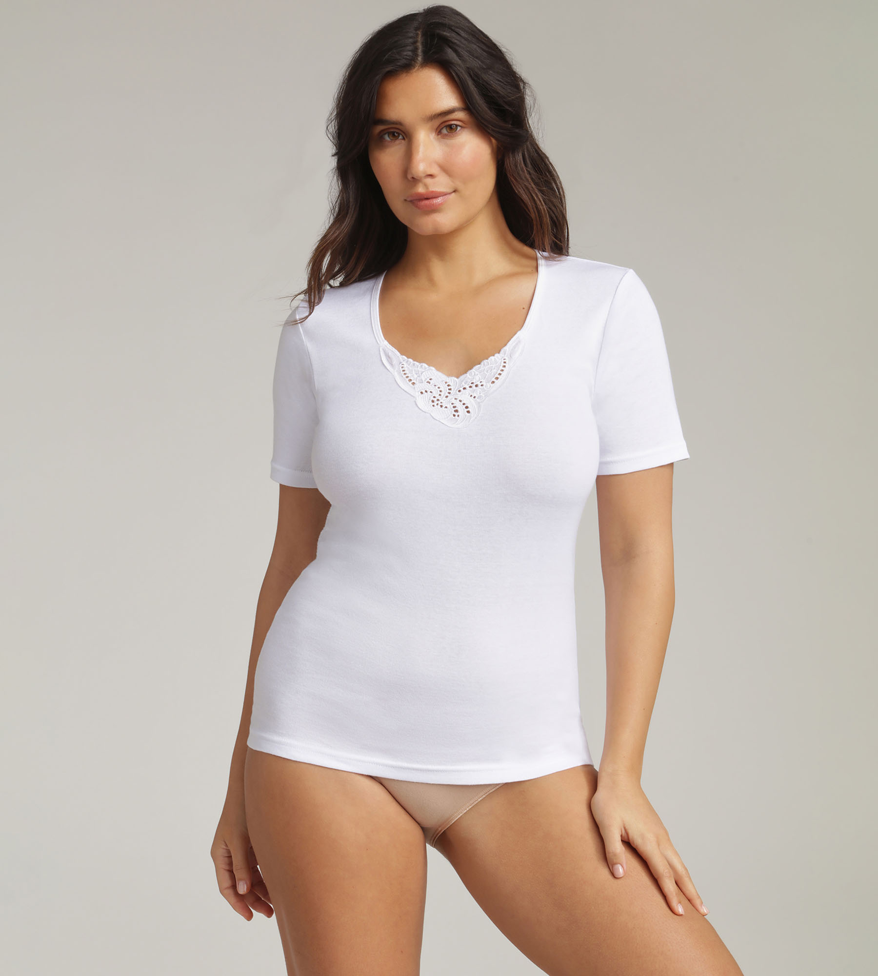 Maglietta maniche cort bianca Cotton Feminine, , PLAYTEX